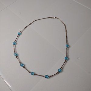 Vintage Blue Glass Bead Necklace With 925 Clasp 16 1/4 Inches Long